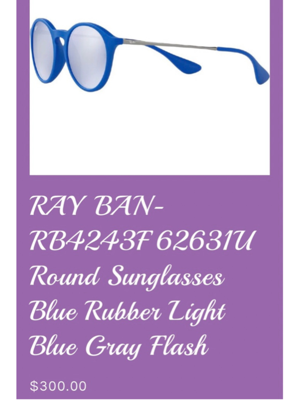 Ray-Ban Round Sunglasses Blue Rubber Light Blue Gray Flash